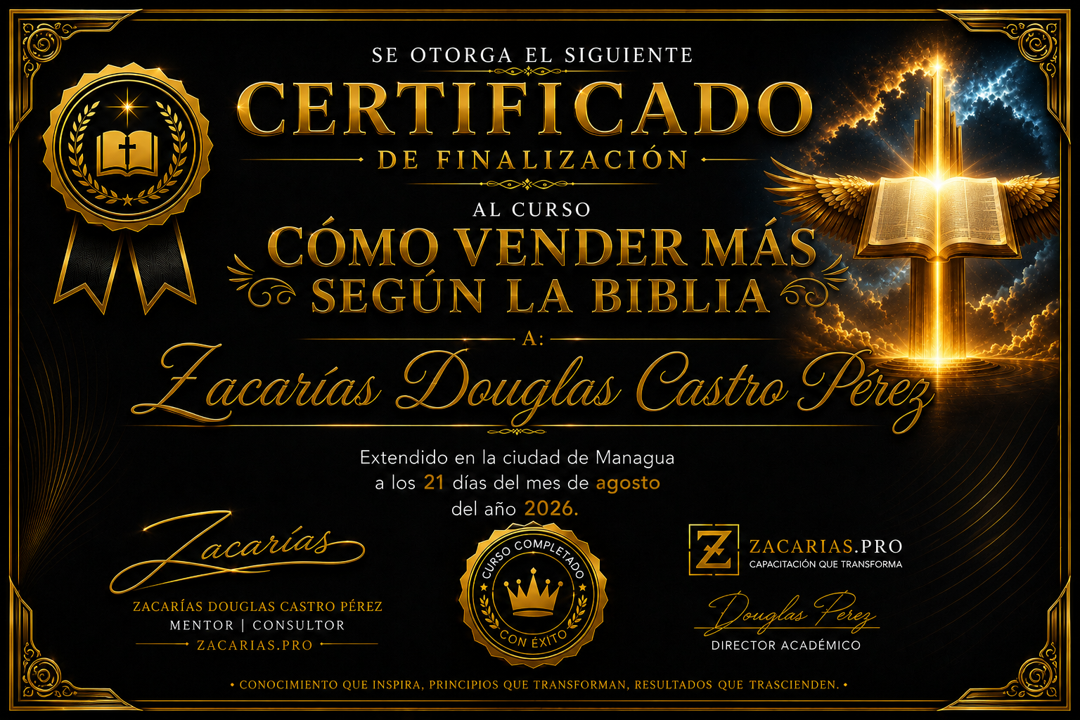 Certificado del Curso Cómo Vender Más Según la Biblia